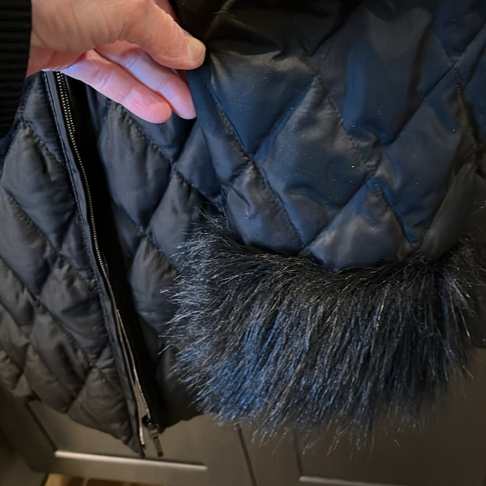 Marvin Richards Black Puffer Mid-Length Coat/Jacket with faux fur. Sz L - Picture 5 of 16